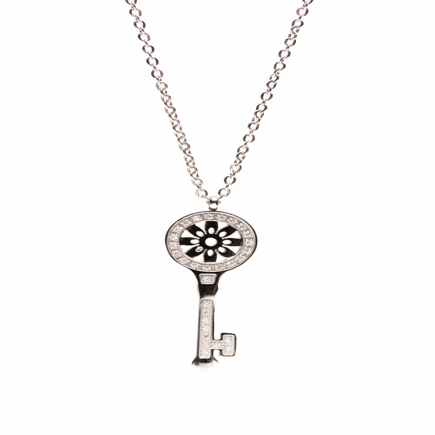 Stainless Steel Key for success necklace with crystals