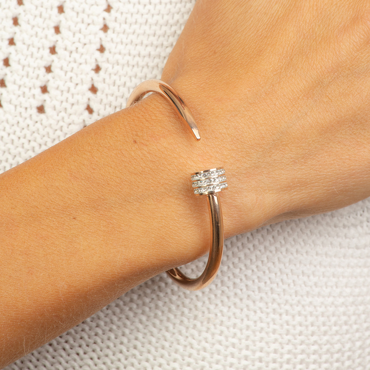 Stainless steel bangle half a nail with crystals