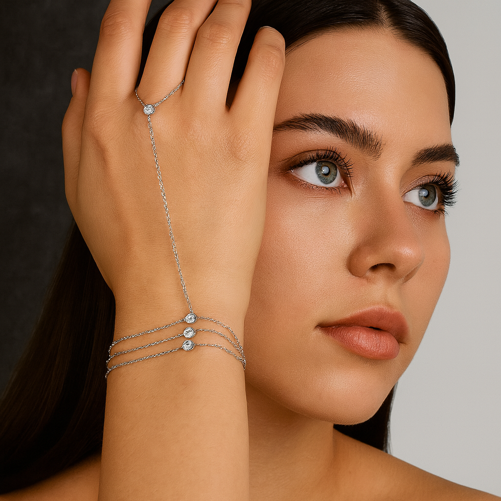 Elegant Triple Diamond Hand Chain – Stainless Steel