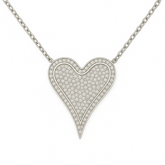 Elegant Double-Outline Heart Necklace with CZ Stones