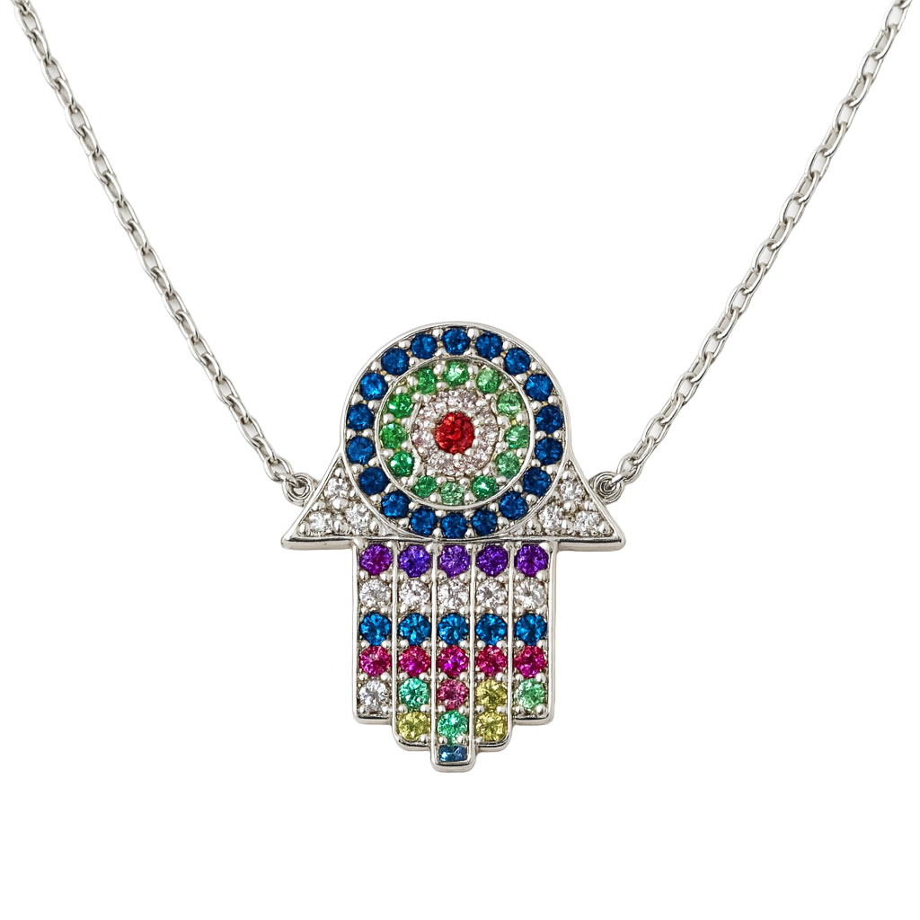Multicoloured Hamsa necklace