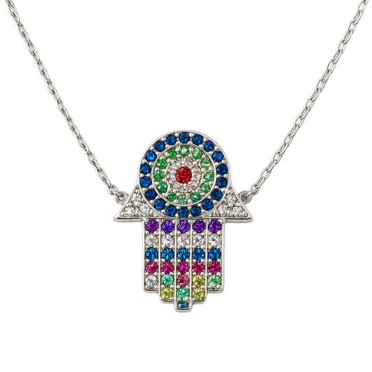 Multicoloured Hamsa necklace