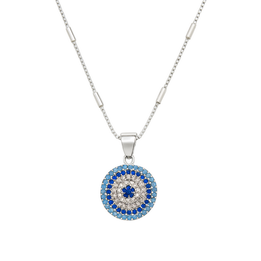 Blue shades round eye necklace