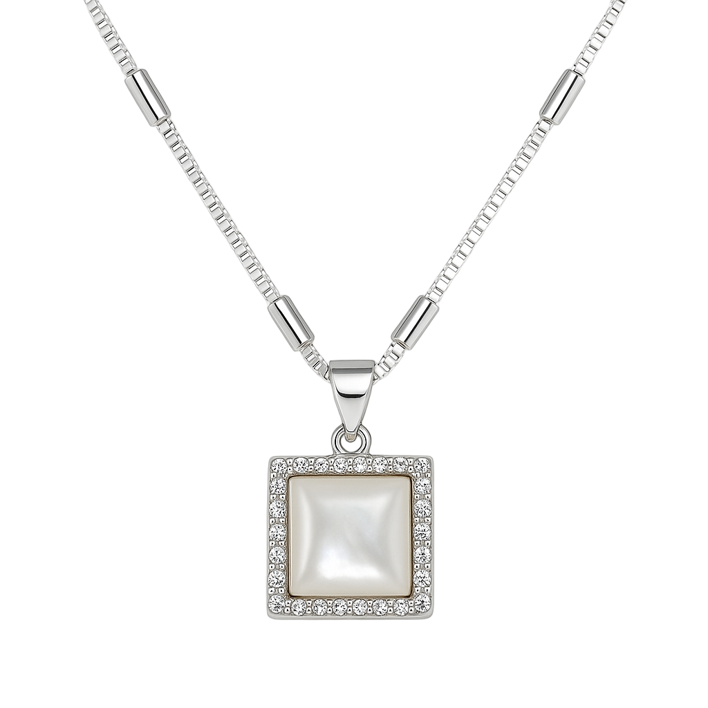 silver square MOP Necklace