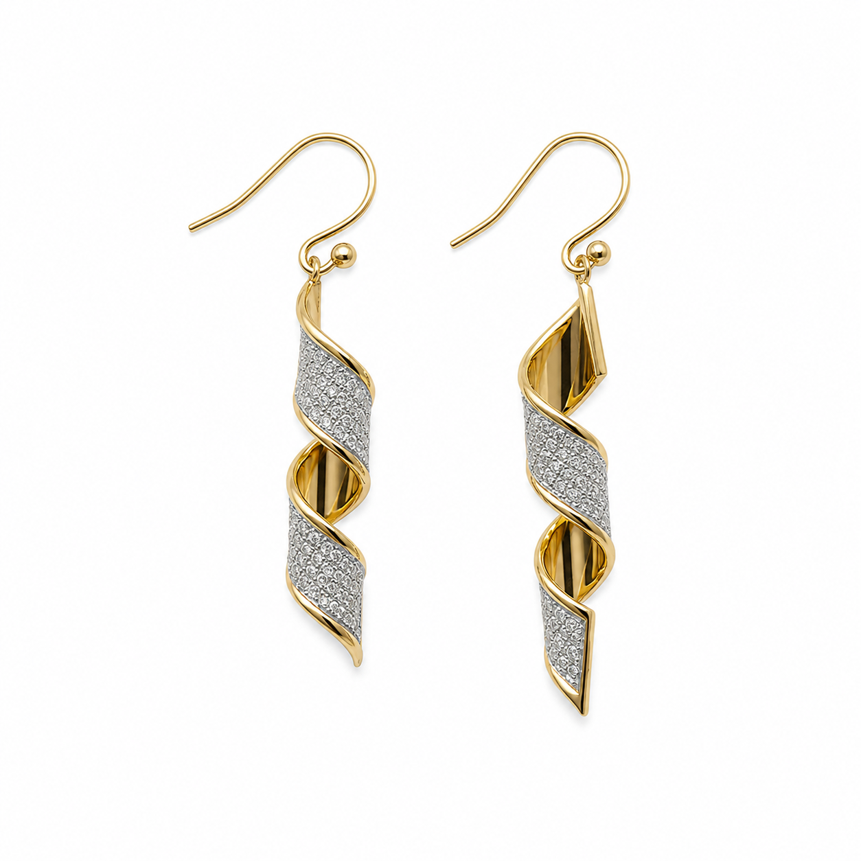 Sterling Silver Gold-Tone Twisted Crystal Drop Earrings