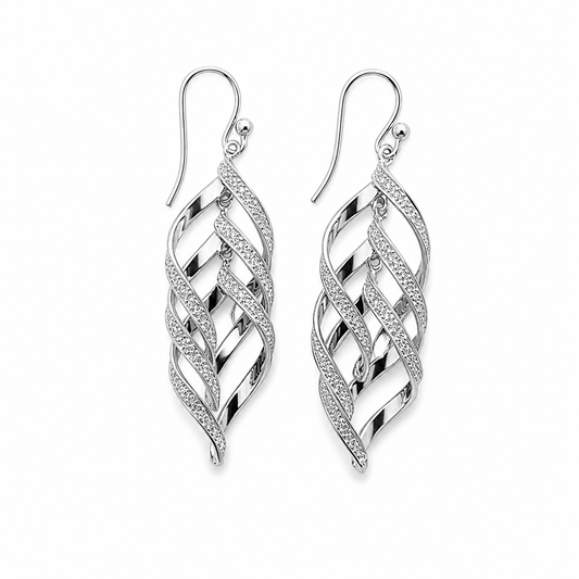 Sterling Silver Twisted Crystal Drop Earrings