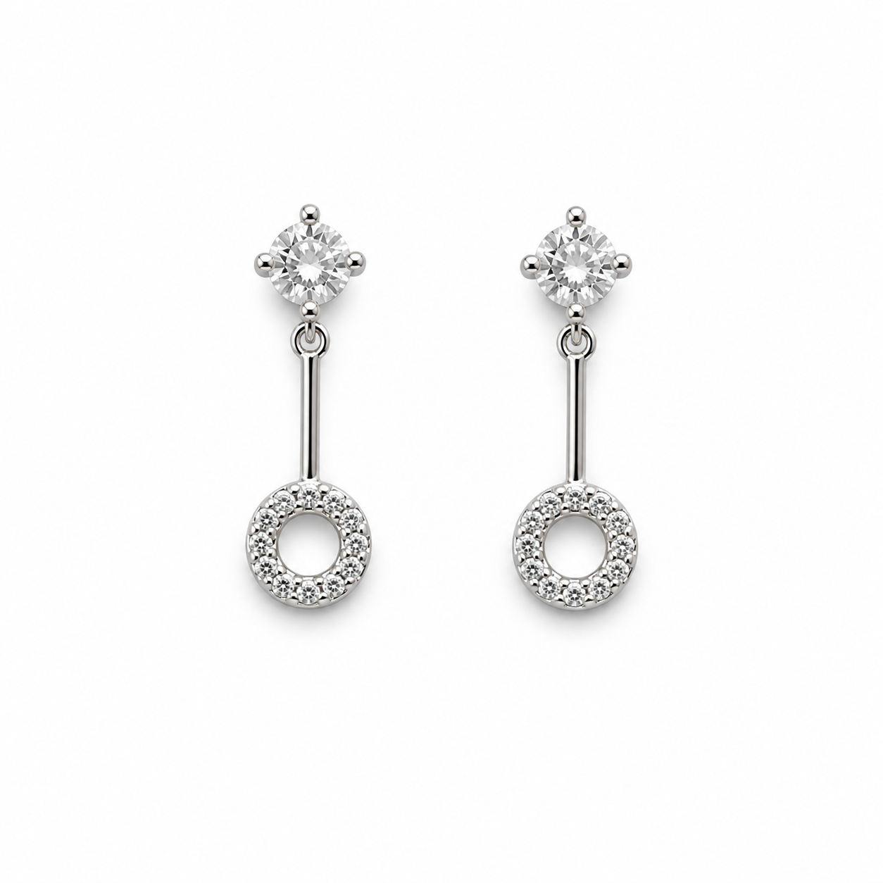 Sterling Silver Drop Circle Earrings with CZ