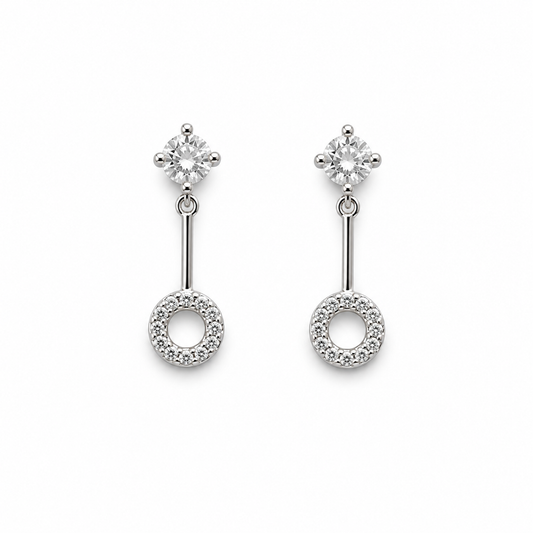 Sterling Silver Drop Circle Earrings with CZ