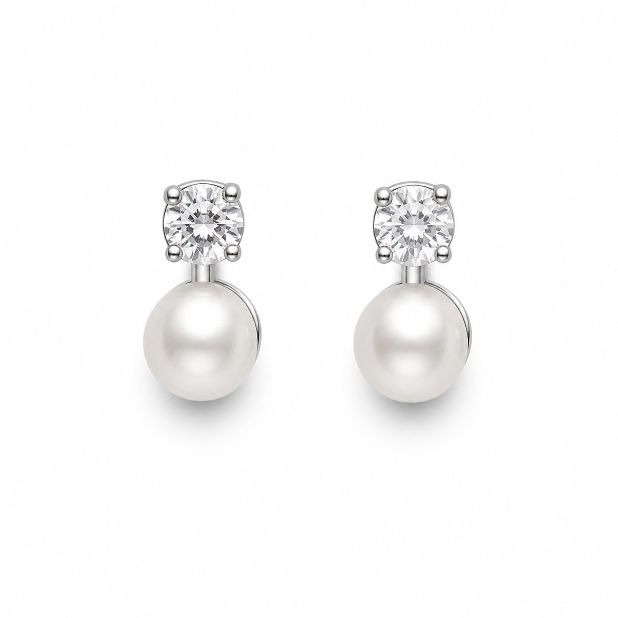 Sterling Silver Pearl & CZ Stud Earrings