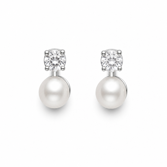 Sterling Silver Pearl & CZ Stud Earrings