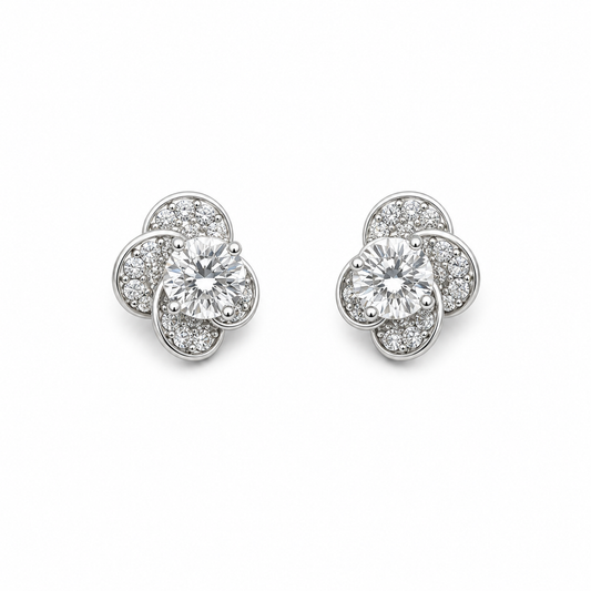 Sterling Silver Floral CZ Stud Earrings