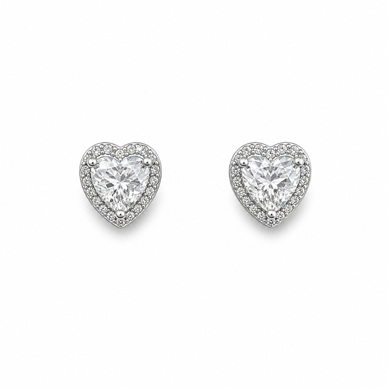 Sterling Silver Heart CZ Stud Earrings