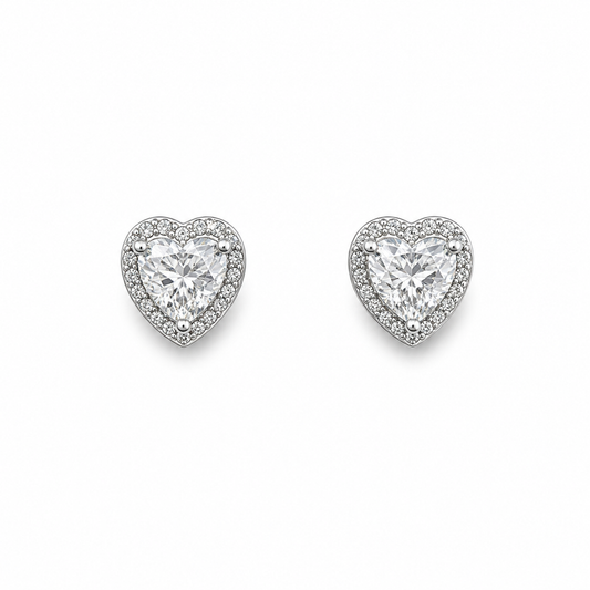 Sterling Silver Heart CZ Stud Earrings