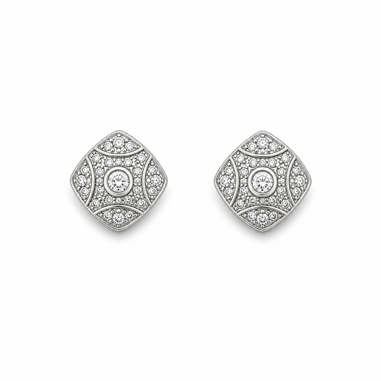 Sterling Silver Geometric CZ Stud Earrings