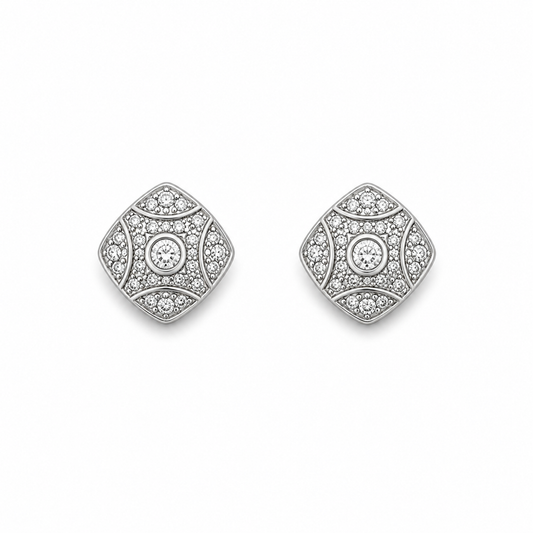 Sterling Silver Geometric CZ Stud Earrings