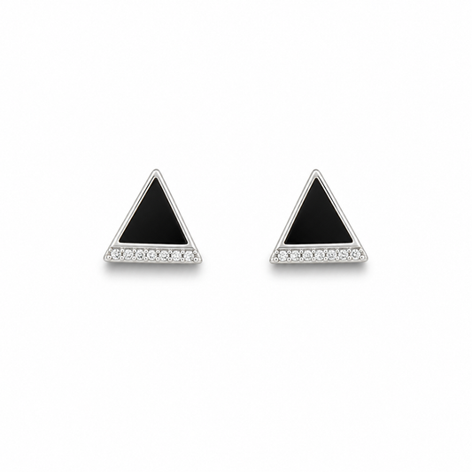 Sterling Silver Black Triangle Stud Earrings