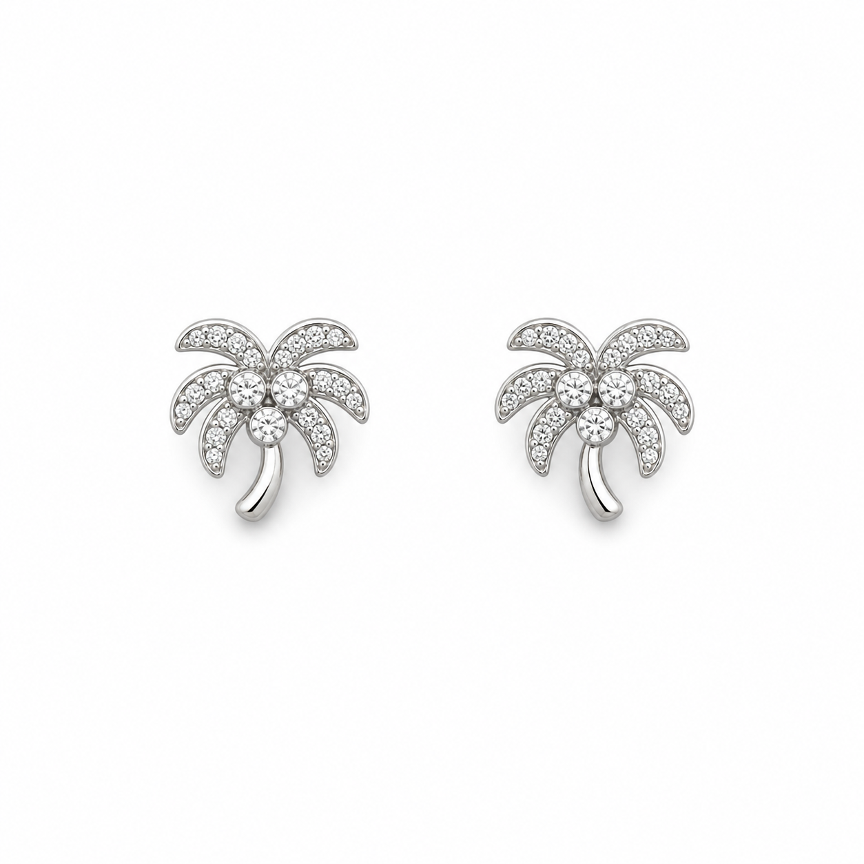 Sterling Silver Palm Tree CZ Stud Earrings