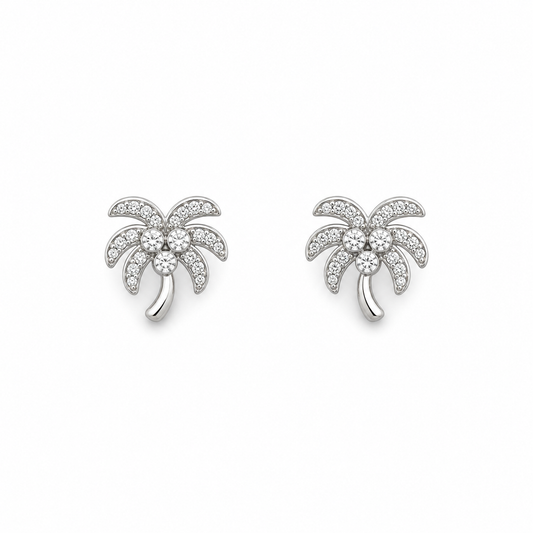 Sterling Silver Palm Tree CZ Stud Earrings
