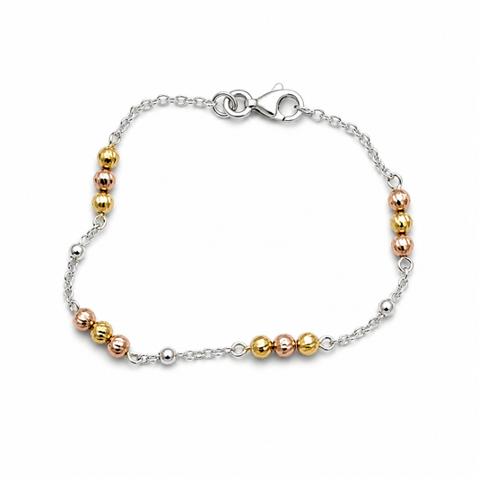 Sterling Silver Tri-Color Bead Bracelet