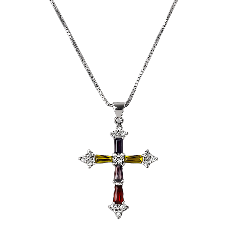 Multicolor Crystal Cross Necklace