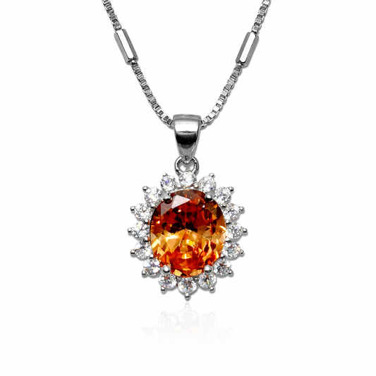 Orange Crystal Pendant Necklace – Sterling Silver