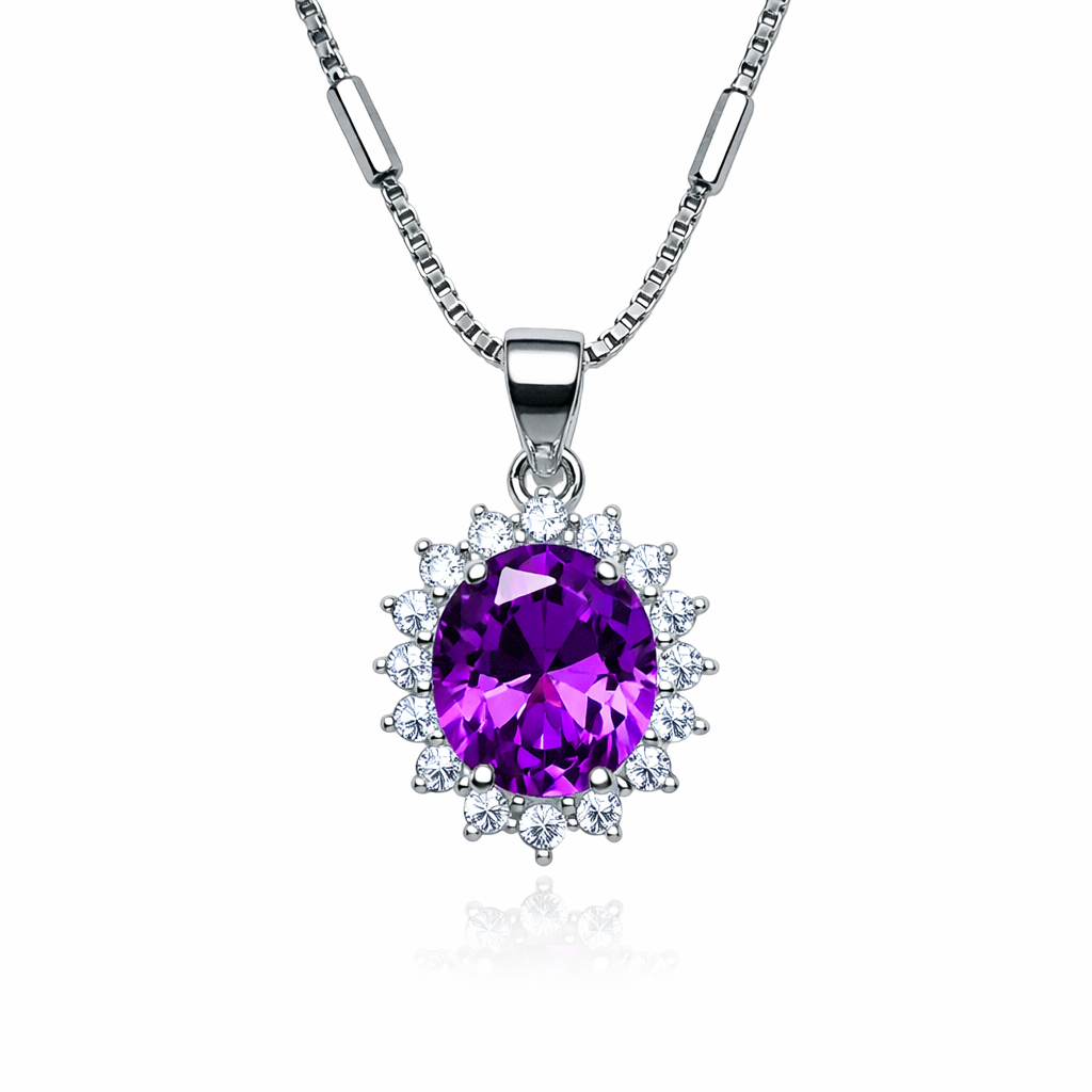 Purple Crystal Pendant Necklace – Sterling Silver