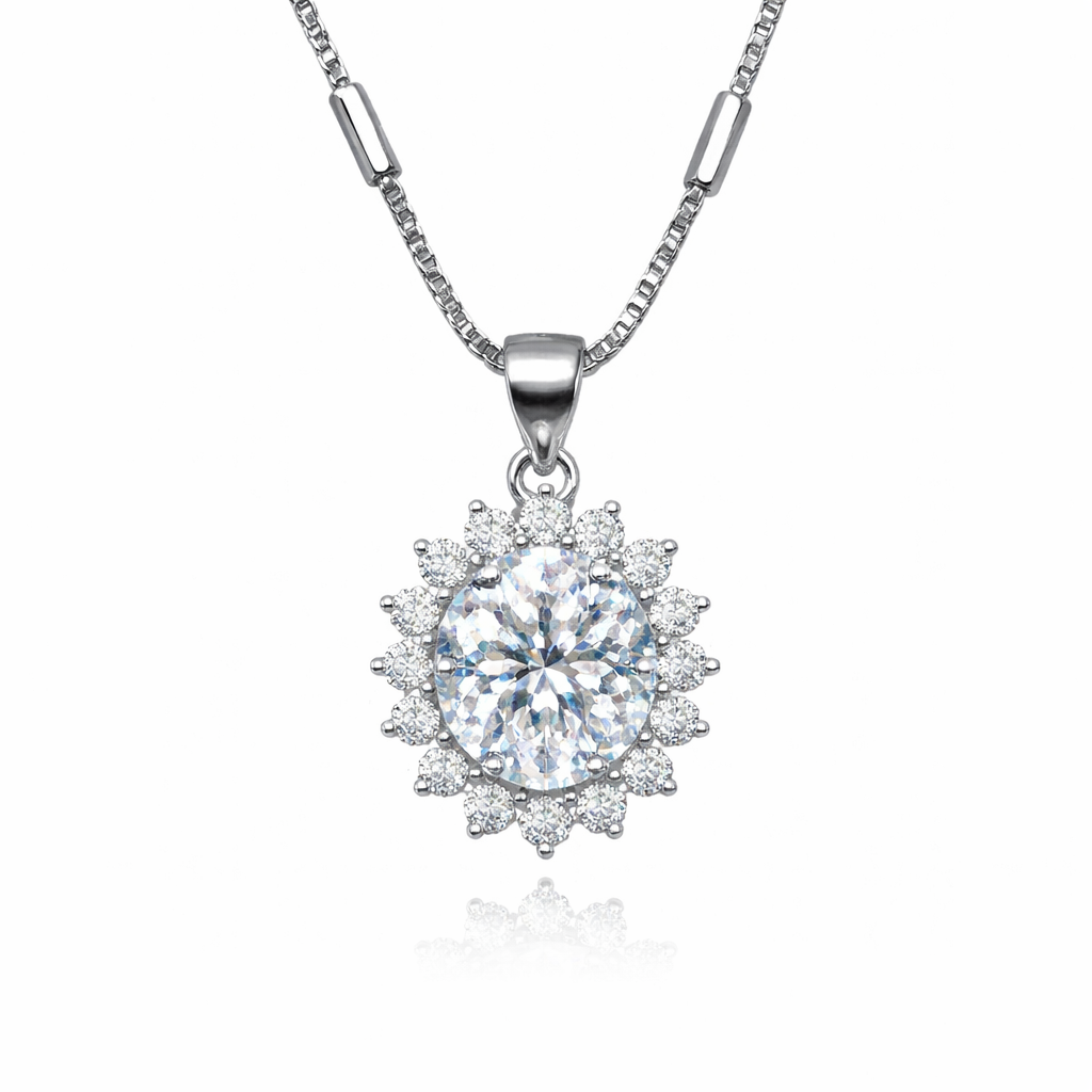Clear Crystal Pendant Necklace – Sterling Silver