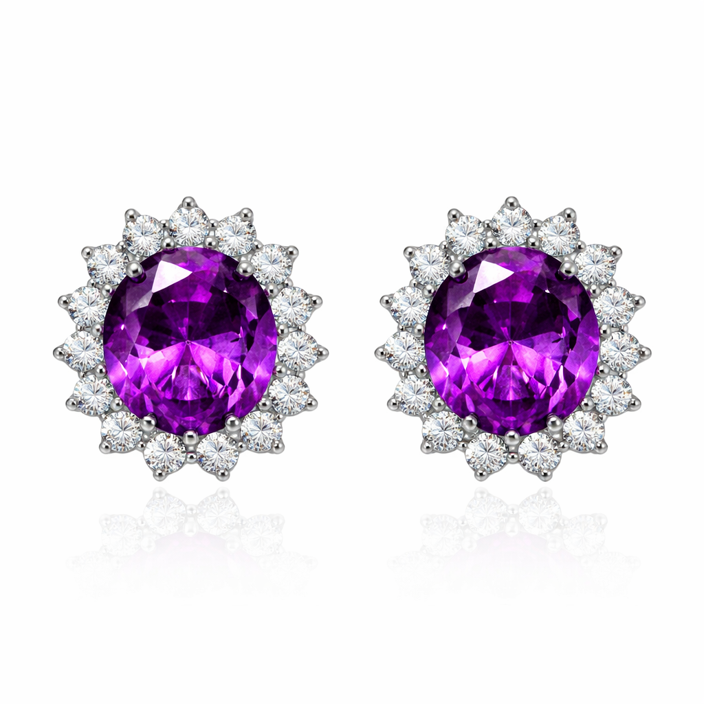 Purple Crystal Stud Earrings – Sterling Silver