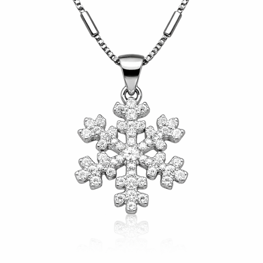 Snowflake Crystal Pendant Necklace – Sterling Silver