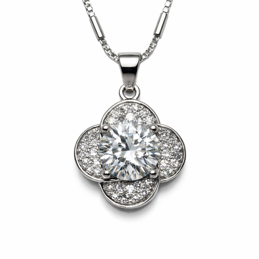 Flower Crystal Pendant Necklace – Sterling Silver
