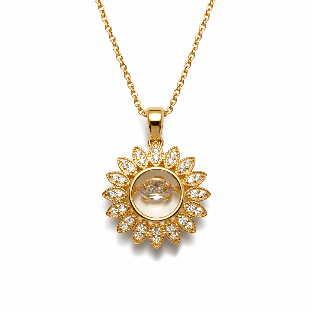 Sunflower Crystal Pendant Necklace – Gold Stainless Steel
