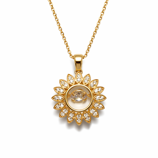 Sunflower Crystal Pendant Necklace – Gold Stainless Steel