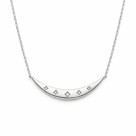 Minimal Curve Crystal Necklace – Sterling Silver