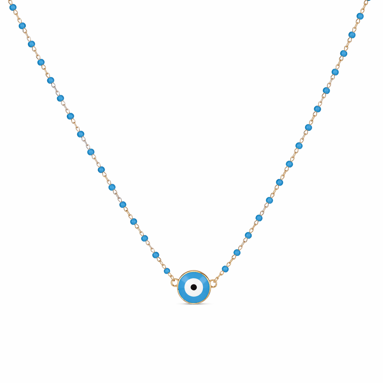 Minimalist Evil Eye Beaded Necklace – Sterling Silver Gold Finish