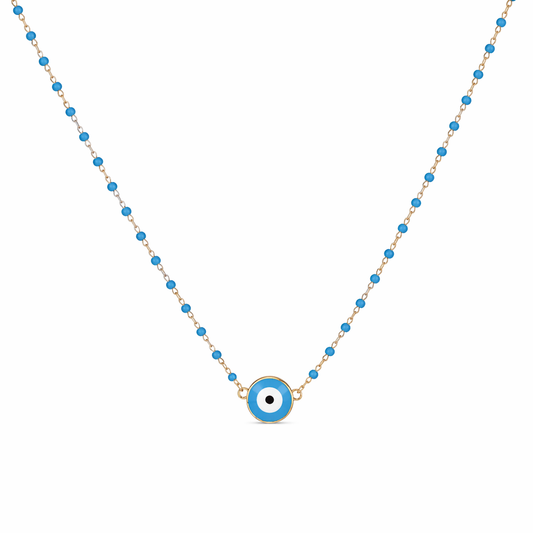 Minimalist Evil Eye Beaded Necklace – Sterling Silver Gold Finish