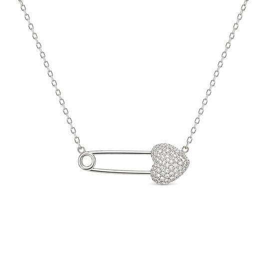 Heart Safety Pin Necklace – Sterling Silver