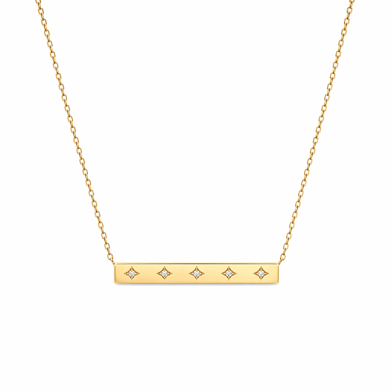 Minimalist Bar Necklace with Stones – Sterling Silver Gold Finish