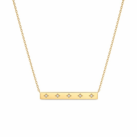 Minimalist Bar Necklace with Stones – Sterling Silver Gold Finish