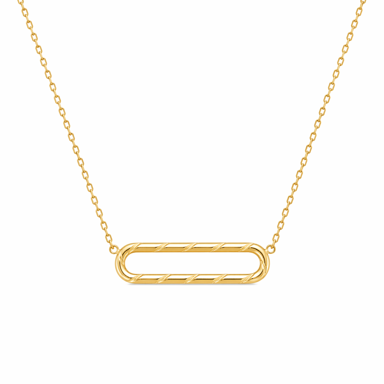 Twisted Oval Bar Necklace – Sterling Silver Gold Finish