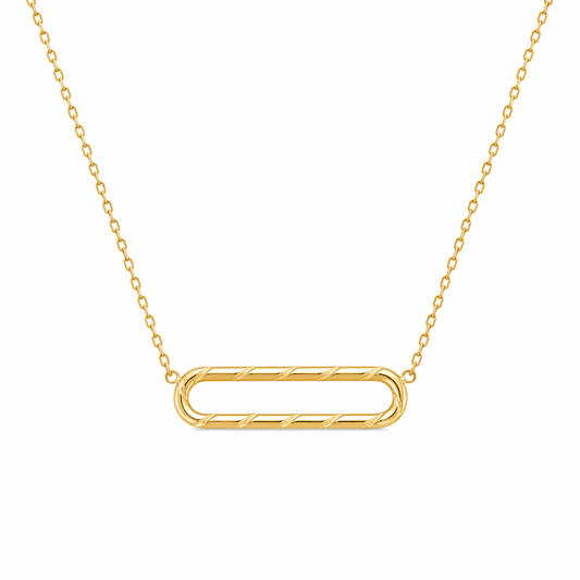 Twisted Oval Bar Necklace – Sterling Silver Gold Finish