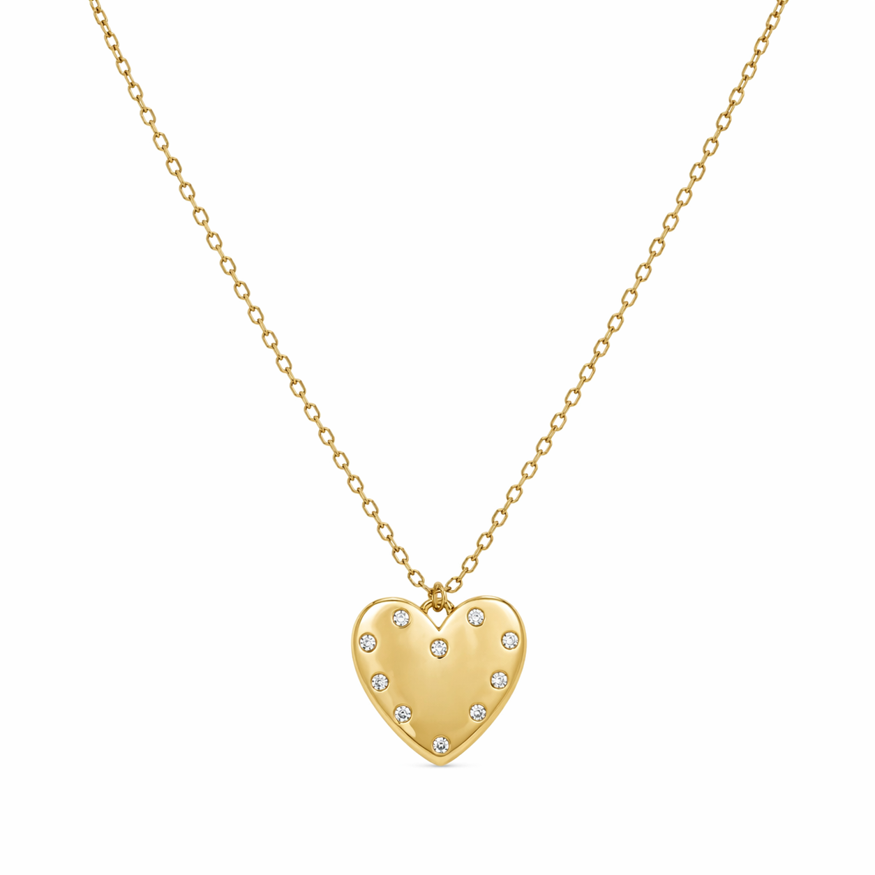 Studded Heart Pendant Necklace – Sterling Silver Gold Finish