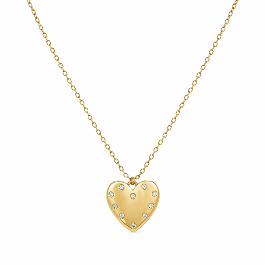 Studded Heart Pendant Necklace – Sterling Silver Gold Finish