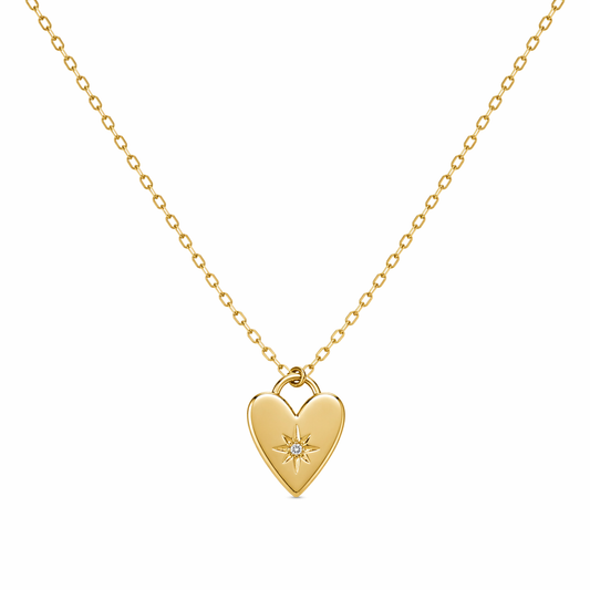 Star Heart Pendant Necklace – Sterling Silver Gold Finish