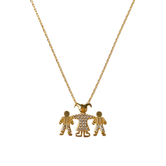 Family Pendant Necklace – Sterling Silver Gold Finish