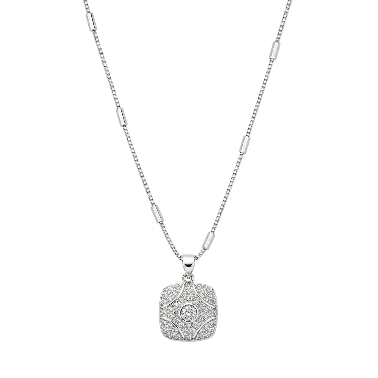 Square Halo Pendant Necklace – Sterling Silver