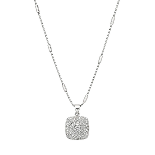 Square Halo Pendant Necklace – Sterling Silver