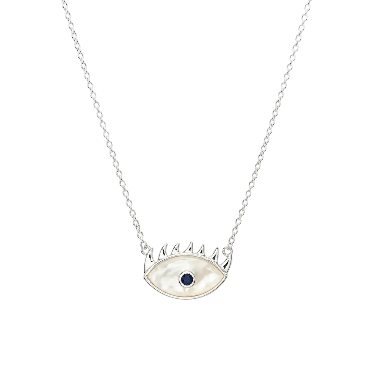 Mother of Pearl Evil Eye Necklace – Sterling Silver