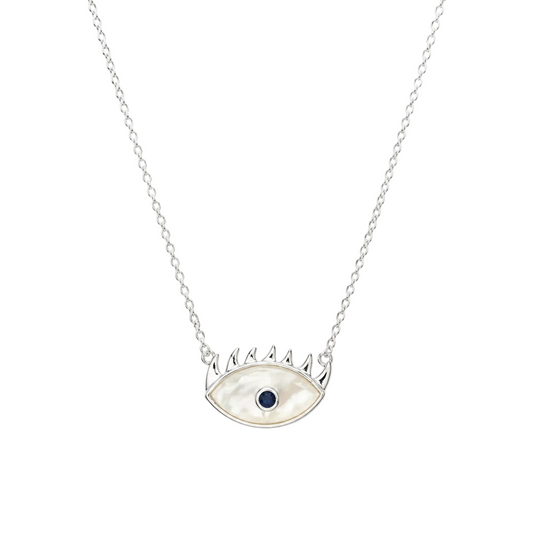 Mother of Pearl Evil Eye Necklace – Sterling Silver