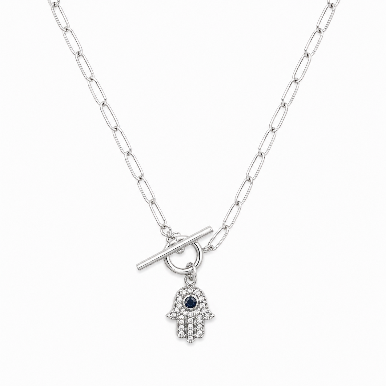 Hamsa Hand Toggle Necklace – Sterling Silver