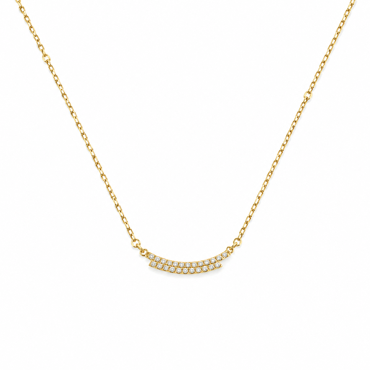 Curved Pavé Bar Necklace – Sterling Silver Gold Finish